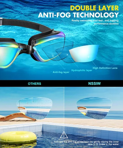 Vista 6 de NSSIW Gafas de natación para adultos, para hombres y mujeres: antivaho sin fugas y campo de visión ultra ancho, paquete de 3
