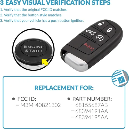Vista 4 de Keyless2Go Repuesto para llave inteligente de proximidad de 5 botones para Chrysler Dodge M3M-40821302 68155687 AB