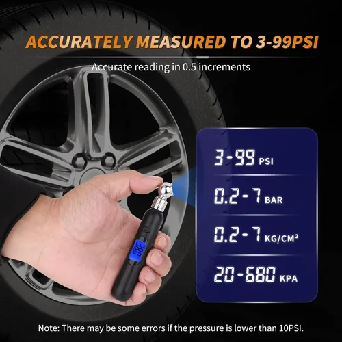 Vista 2 de RVZONE Mini medidor digital de presión de neumáticos 3-99PSI 4 ajustes para presión de neumáticos con LCD retroiluminado para autocaravana, coche