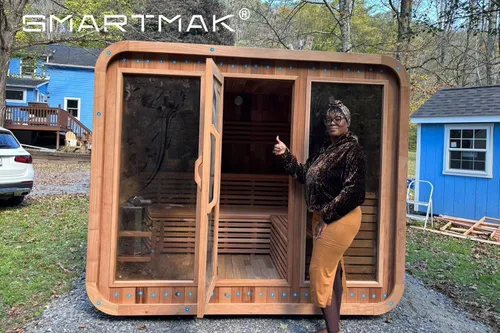 Vista 7 de Smartmak 4-10 persona modificada para requisitos particulares al aire libre sitio de sauna de vapor de madera, spa tradicional de madera de cedro