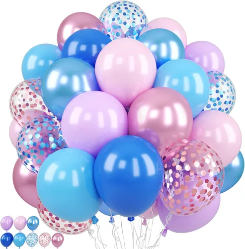 Vista 20 de Globos rosa púrpura negros, 50 unidades de 12 pulgadas, globos de cumpleaños con forma de corazón impresos en color rosa púrpura metálico negro