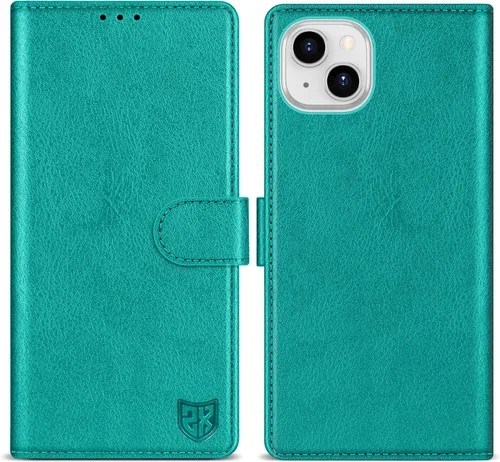 Vista 12 de ZZXX Funda tipo cartera para iPhone 14 Plus con bloqueo RFID, ranura para tarjetas, función atril, cierre magnético, funda protectora de cuero Negro