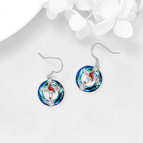 Vista 20 de POPKIMI Bonitos aretes colgantes de animales, joyería de animales, regalos de cumpleaños y Navidad para mujeres, aretes de ópalo de cristal de plata