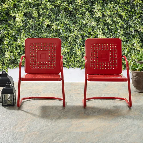 Vista 6 de Crosley Furniture Bates - Juego de 2 sillas para exteriores, sillas de patio de metal retro para comedor, porche, terraza, balcón, color rojo