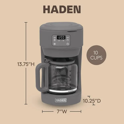 Vista 4 de Haden Chelsea - Cafetera digital de goteo de 10 tazas con jarra de vidrio, gris y cromo