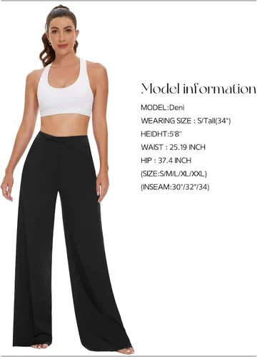 Vista 8 de Tapata Pantalones de yoga de pierna ancha con bolsillos de cintura alta, pantalones a medida, ajustables, con nudo de corbata, pantalones sueltos