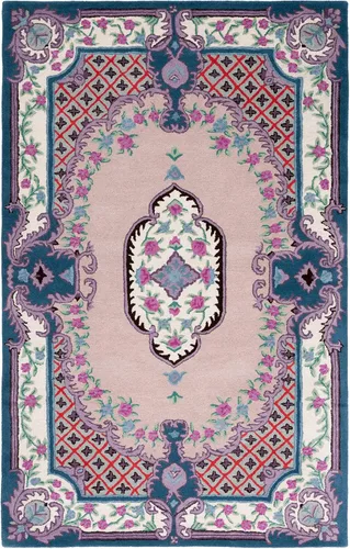 Vista 47 de SAFAVIEH Bellagio Collection - Alfombra decorativa de 2 x 3 pies, azul y rosa, hecha a mano de lana de medallón, ideal para zonas de alto tráfico