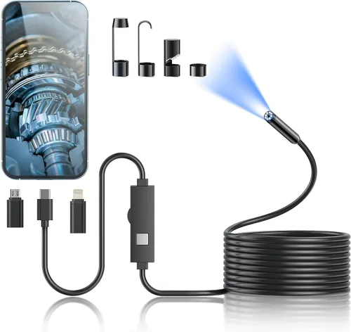 Vista 8 de Cámara endoscópica con luz, herramientas de boroscopio de 1920P HD con 8 luces LED ajustables, endoscopio con cámara de serpiente semirrígida