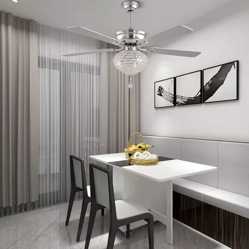 Vista 4 de Ventiladores de techo de 52 pulgadas con luces, moderno ventilador de techo de cristal con control remoto cromado con cuchillas de doble acabado, 3