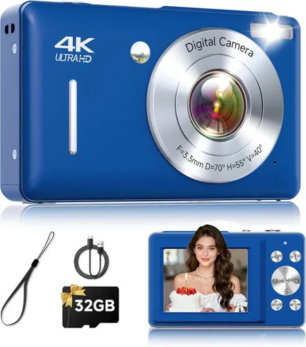 Vista 11 de Cámara digital, 44MP FHD 1080P apunta y dispara, cámara digital con antivibración, pequeña cámara digital con detección facial, tarjeta SD de 32 GB
