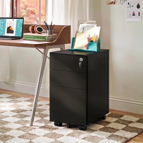 Vista 8 de DEVAISE 3 Drawer File Cabinet with Lock, Fully Assembled Except Casters Negro