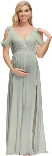 Vista 4 de VSNOW Vestido de maternidad para sesión de fotos hombros descubiertos manga caída vestido de accesorio de fotos vestido dividido maxi vestidos