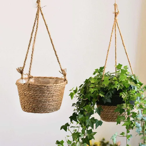Vista 6 de WYSRJ - Maceta colgante de cuerda de yute de 8 pulgadas, cesta tejida para plantas, macramé, soporte para plantas, cestas de almacenamiento