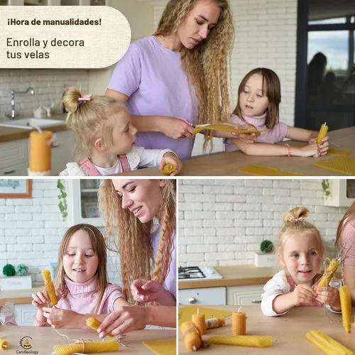 Vista 4 de Kit de fabricación de velas de cera de abejas para principiantes, con 7 hojas de cera de abeja y múltiples decoraciones para hacer velas