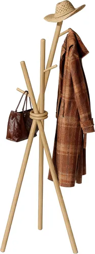 Vista 10 de VICITON Perchero de madera, trípode independiente con 3 ganchos para ropa, sombreros y bolsos, perchero para dormitorio, sala de estar, entrada
