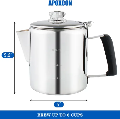 Vista 2 de Cafetera Percoladora Multiuso de Acero Inoxidable para Estufa con Dos Perillas de Vidrio Borosilicato Resistente Mango de Sílice Cafetera