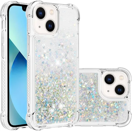 Vista 18 de LEMAXELERS Funda para iPhone 15 de 6.1 pulgadas, Bling Glitter Liquid Clear Case Flotante Arenas movedizas a prueba de golpes Funda protectora