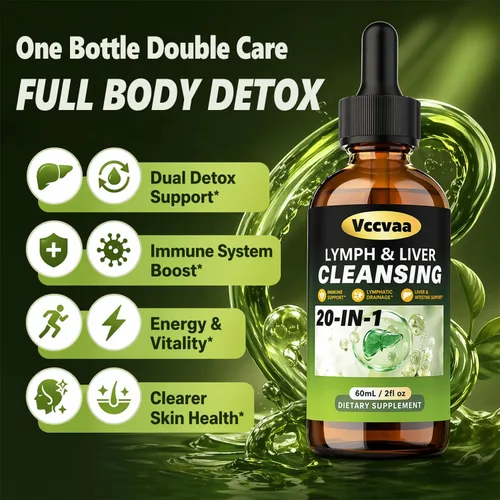 Vista 2 de Lymph & Liver Cleanse Liquid Drops, 20-in-1 Lymphatic Drainage Drops, Natural Herbal Complex with Milk Thistle, Echinacea, Fucoxanthin - Gentle