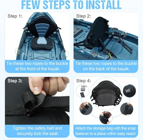 Vista 4 de Asiento de kayak acolchado de lujo para barco de pesca, asiento de canoa sentado en la parte superior, cómodo soporte de respaldo universal