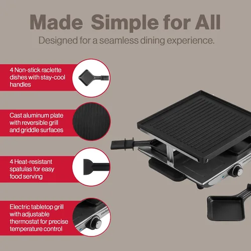 Vista 6 de Swissmar Geneva Raclette Grill con tapa reversible de aluminio fundido - Perfecto para parrilla eléctrica de raclette y asador al aire libre