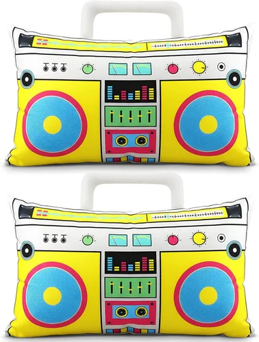 Vista 9 de Hahafelt 2 fundas de almohada de casete de audio retro, reproductor de discos de música, 12 x 20 pulgadas, bajo ruido, cinta de plástico de los años