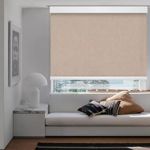 Vista 2 de Persianas enrollables opacas para ventanas, persianas enrollables personalizadas sin cordón con cenefa, protección UV y aislamiento térmico, Caqui