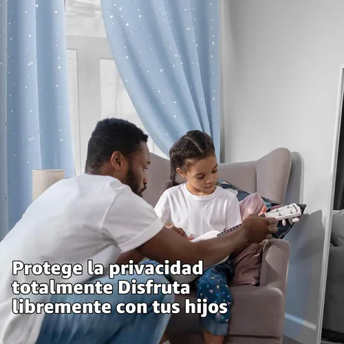 Vista 2 de BGment Cortinas opacas para dormitorio infantil, con aislamiento térmico, con ojales, estampado de estrellas plateadas, cortinas para oscurecer