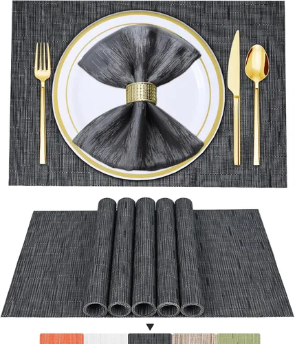 Vista 30 de BETEAM Juego de 4 manteles individuales de vinilo tejido para mesa de comedor, lavables, lavables, manteles individuales de cocina, duraderos