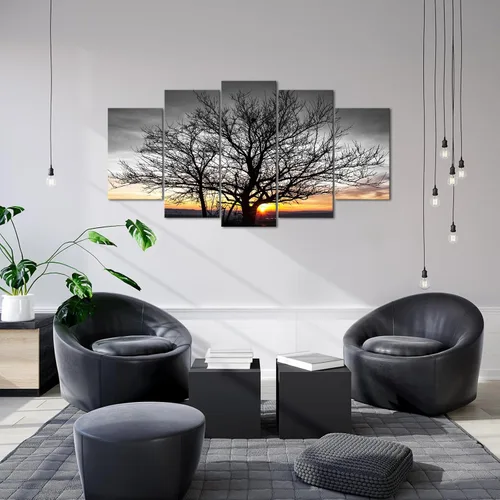 Vista 2 de Artmyharbor Arte de pared de 5 piezas de árbol en blanco y negro al amanecer