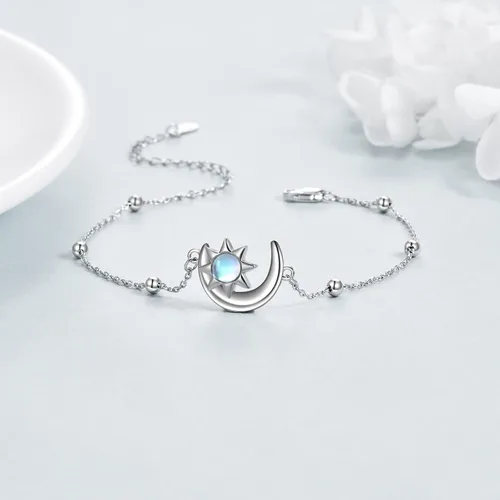 Vista 3 de KQF Pulsera de plata de ley con diseño de luna y luna creciente para mujer, joyería para adolescentes y niñas
