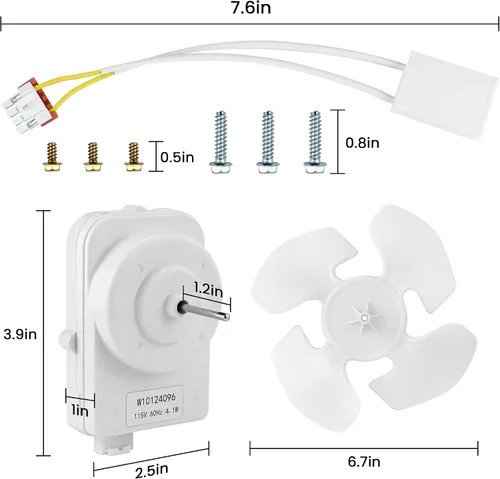 Vista 2 de Kit de motor de ventilador de condensador W10124096 compatible con refrigeradores Whirl-Pool Kitche-Naid que reemplaza 2188538 2188727 W10130108