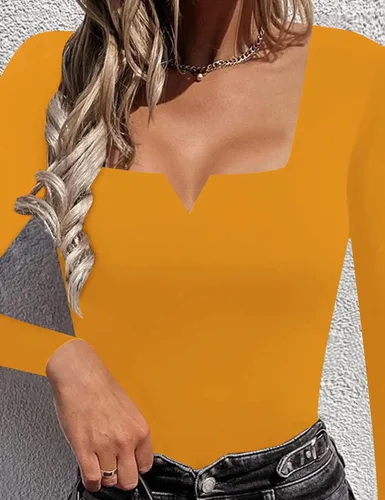 Vista 4 de Chunpin Enterizo de manga larga con cuello cuadrado y muesca, con cuello en V para mujer