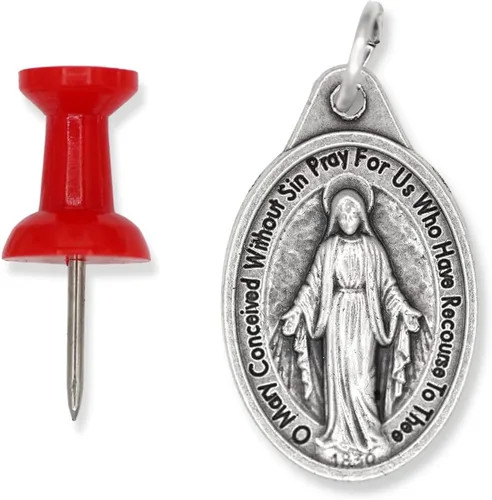 Vista 5 de Caritas et Fides Paquete de 10 medallas milagrosas para collar, 1 pulgada ovalada, plata oxidada, milagrosas, colgante para collar, medallas
