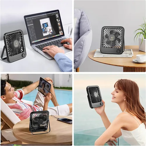 Vista 8 de Shintrend Ventilador de viaje portátil recargable, ventilador de escritorio USB con 100 velocidades de viento, ventilador pequeño con pantalla