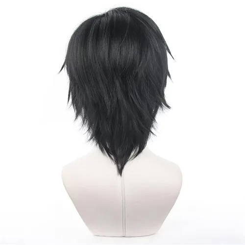 Vista 4 de Peluca de disfraz de anime corto negro sintético suave para cosplay Negro-a