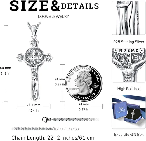 Vista 4 de LOOVE Regalos de joyería collar de amuleto de medallas de santo de plata de ley 925, joyería de protección para hombres y mujeres con cadena Rolo