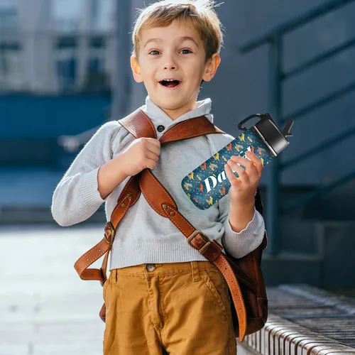 Vista 5 de InterestPrint Botella de agua personalizada para niños de 18 onzas con tapa de pajilla, botella de agua aislada de doble pared de acero inoxidable
