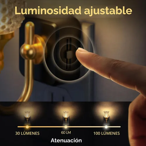 Vista 3 de DORESshop Luz nocturna LED, luces nocturnas de flores puntuales enchufables a la pared, luz nocturna regulable de 0-100 lúmenes, sensor de atardecer