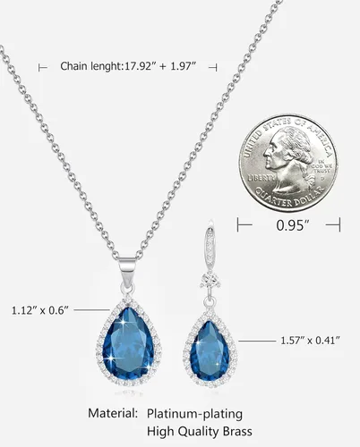 Vista 3 de Juego de joyas para mujer, collar con colgante de lágrima chapado en plataoro, aretes colgantes, juegos de piedras natales, diamantes de imitación