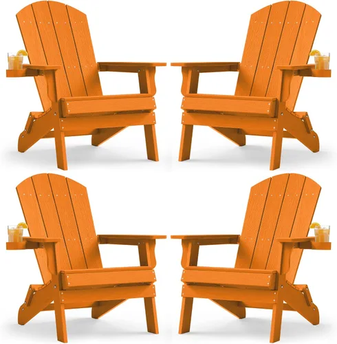 Vista 34 de YEFU Silla Adirondack, silla Adirondack de plástico de gran tamaño, sillas plegables para exteriores con soporte para tazas, silla de césped