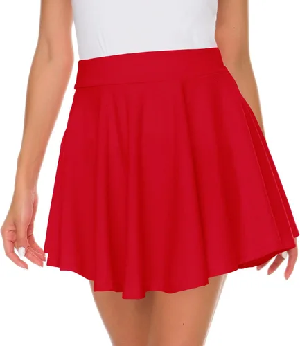 Vista 3 de Afibi - Falda estilo skater corta, acampanada y plisada con estilo informal y cintura elástica