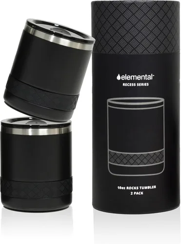 Vista 10 de Elemental Recess Vaso bajo de 10 oz, taza de acero inoxidable de triple pared con tapa de Tritan no fracturable, vaso de whisky aislado, taza