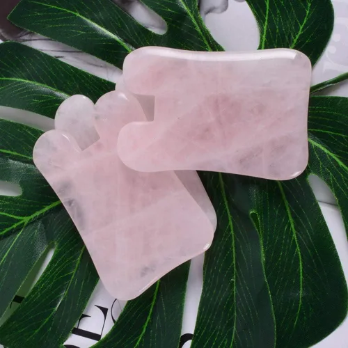 Vista 7 de Gua Sha Herramienta facial - Herramientas de masaje de spa para hinchazón ocular, círculo oscuro y drenaje linfático - Tabla de cuarzo rosa