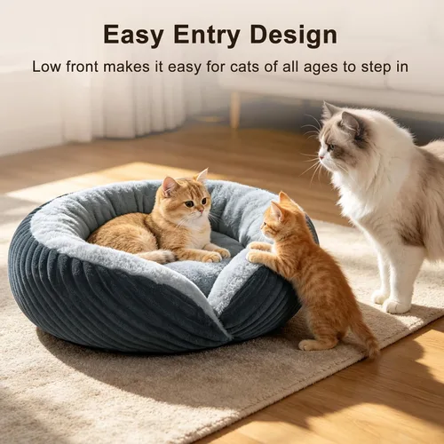 Vista 7 de Tovve Cama para gatos en interiores, sofá cama redonda lavable para gatitos Gris