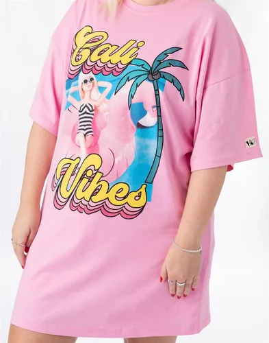 Vista 5 de Barbie Vestido de camiseta de gran tamaño para mujer Adultos California Vibes Doll Traje de verano de manga corta Ropa rosa Regalos