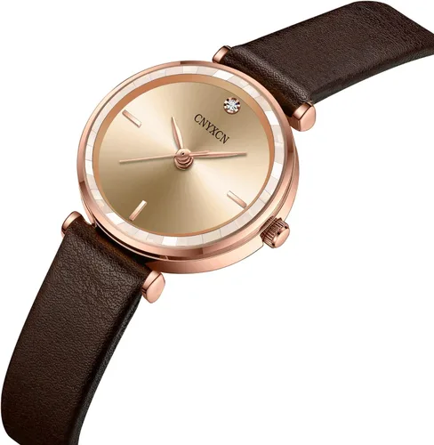 Vista 6 de Reloj de mujer con diamantes para muñeca pequeña, correa de cuero con lente de cristal para mujer, resistente al agua