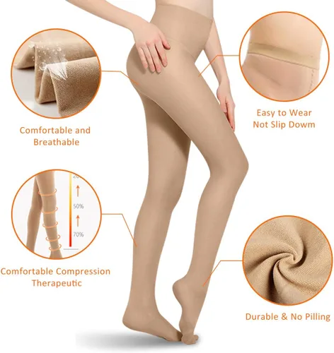 Vista 3 de MEILYLA Medias de compresión de 20 a 30 mmHg, medias de compresión para mujeres, opacas con puntera cerrada, medias varicosas
