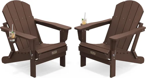 Vista 62 de SERWALL Silla Adirondack plegable para exteriores, silla de patio con portavasos - Ejército