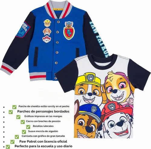 Vista 3 de Paw Patrol - Conjunto de chaqueta Varsity y camiseta gráfica, con licencia oficial 2T – 5T