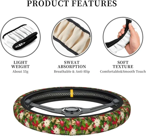Vista 7 de Funda para volante navideña universal de 15 pulgadas, accesorio para automóvil, protector para mujeres y hombres